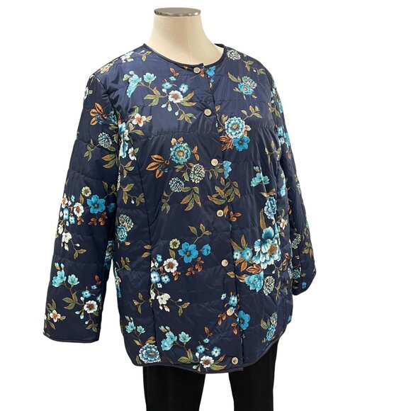 Dennis Basso Floral Quilted Jacket 2X Blue Fall Layering Vintage Grannycore - Picture 5 of 10
